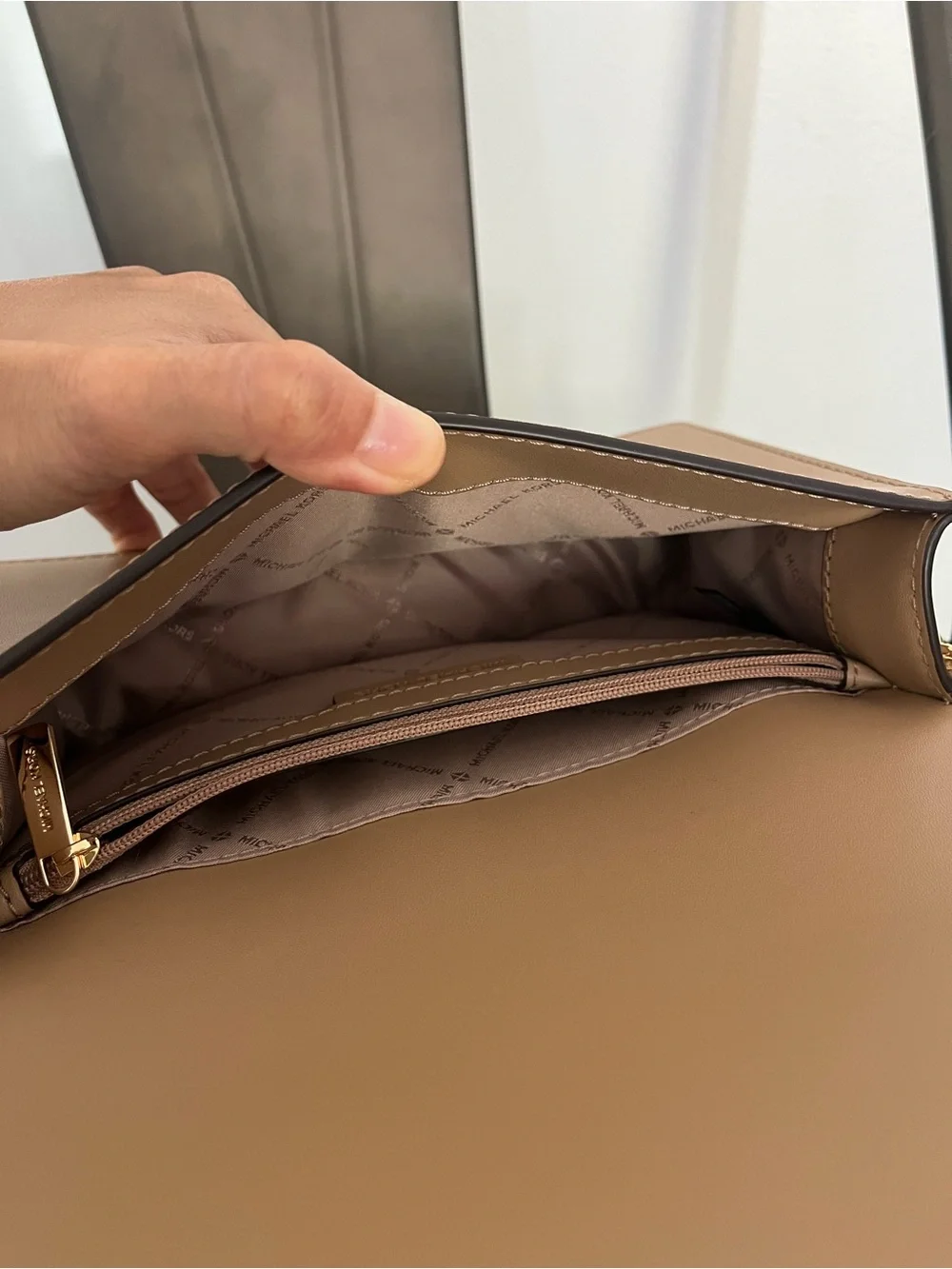 Michael Kors Beige Taupe Crossbody with Chain Strap